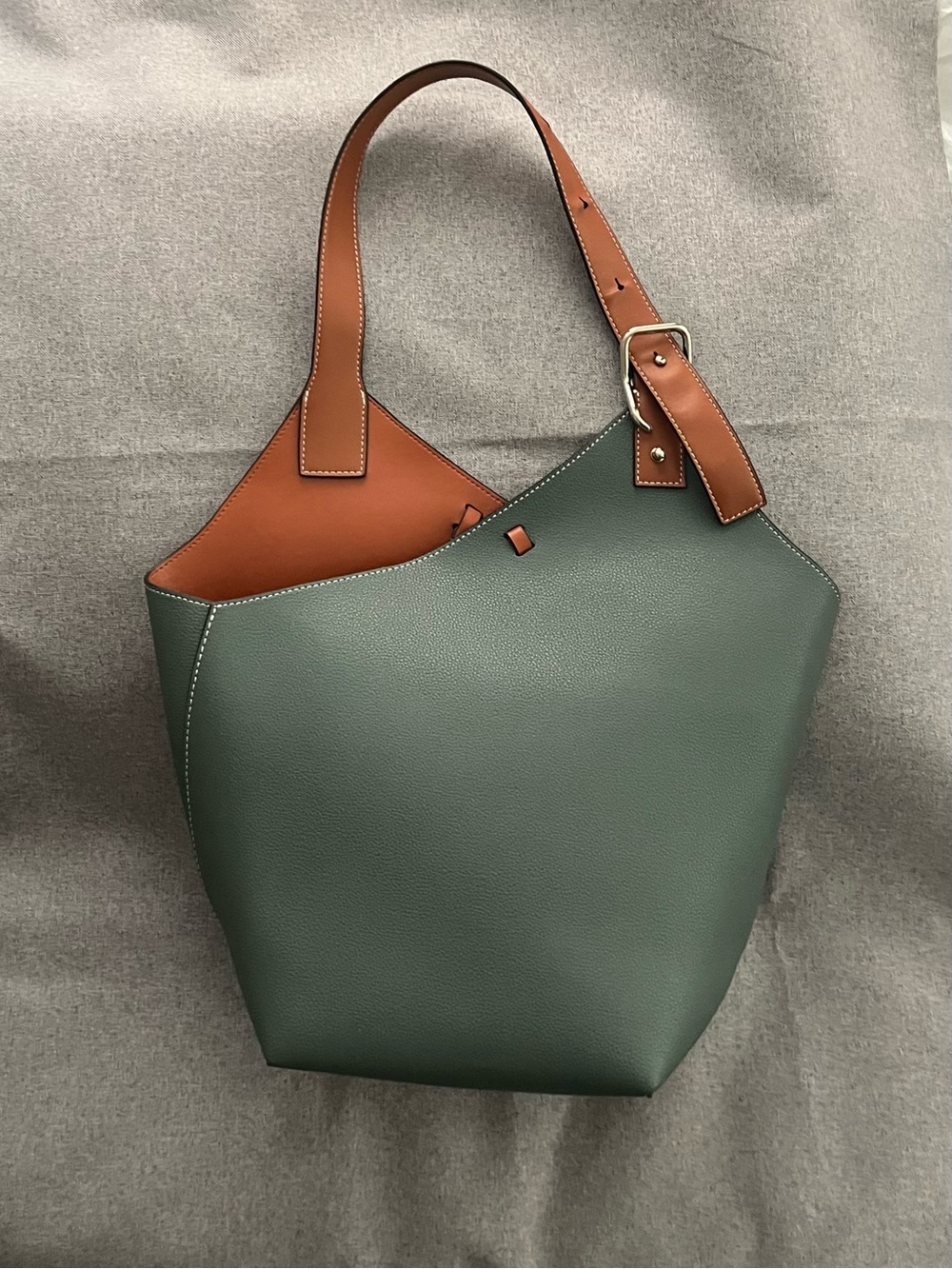Structured Two-Tone Green & Brown Shoulder Tote
